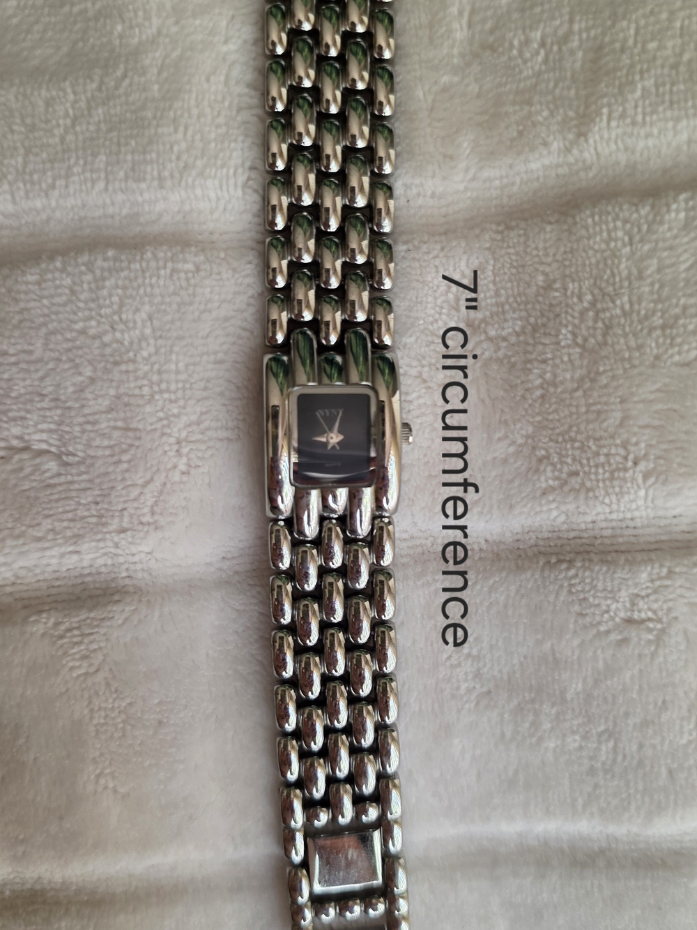 NYNY Silver Link Bracelet Watch with Black Dial